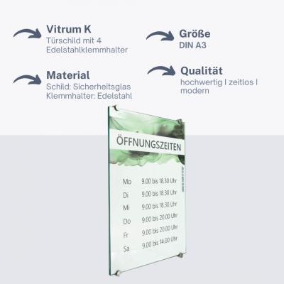 Türschild VITRUM K , Glasschild, Büroschild, Doppelglasschild